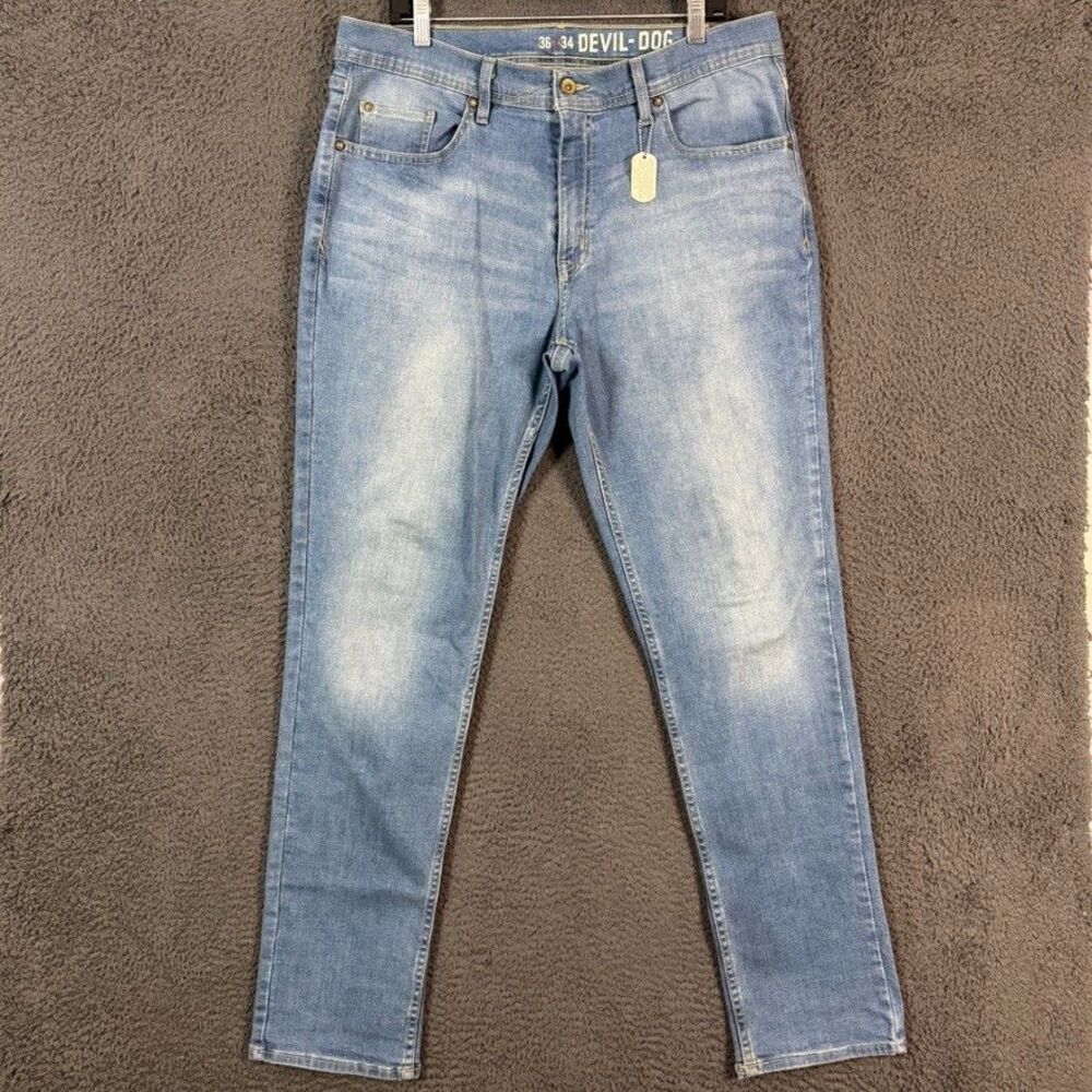 Devil Dog Jeans Mens 36x34 Blue Athletic Fit Light Wash Stretch Denim Pants NWT